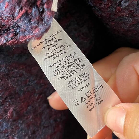 Ann Taylor Women's Navy Burgundy Mock Boucle Flare Sleeve Cozy Sweater Small - Picture 4 of 6